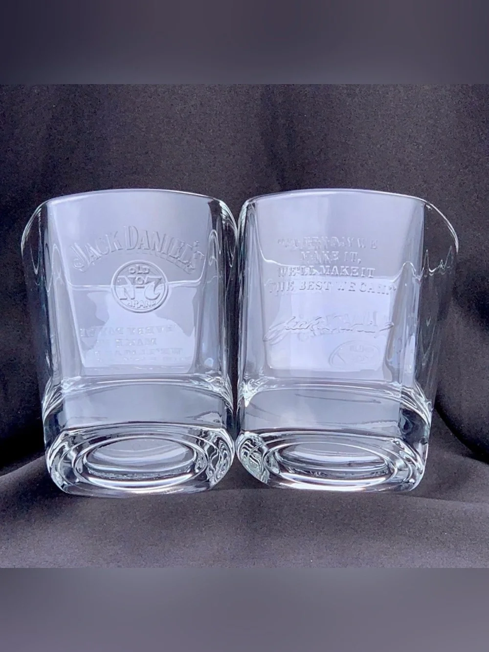 Jack Daniel's Lowball Rocks Square Whiskey Glasses ~ Set of 2